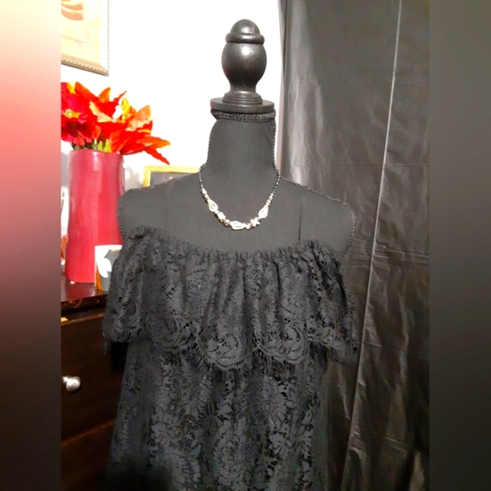 Madewell Women's Black Sleeveless Cold Shoulder Dtess Fringe Lace Overlay Size 2 - Picture 2 of 8